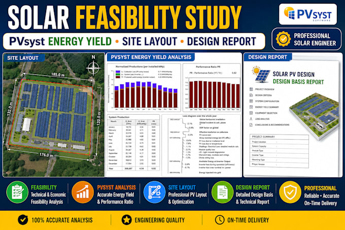 do solar feasibility study, pvsyst energy yield, site layout and report