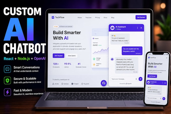 build a custom ai chatbot with react, nodejs and openai for your website fast