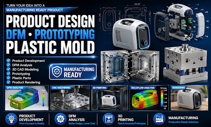 do product design, dfm, prototyping and plastic mold for manufacturing