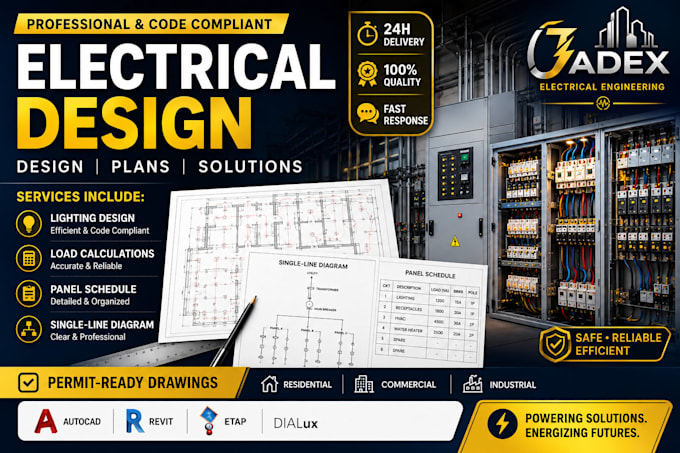 design electrical plans, lighting, panel schedule and power system drawings