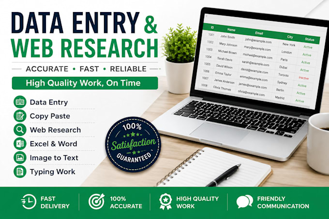 be your virtual assistant for data entry, web research