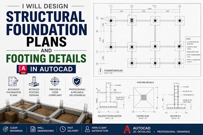 design structural foundation plans and footing details in cad