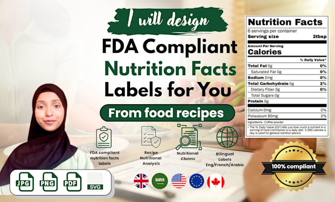 design fda compliant nutrition facts labels and do nutritional analysis