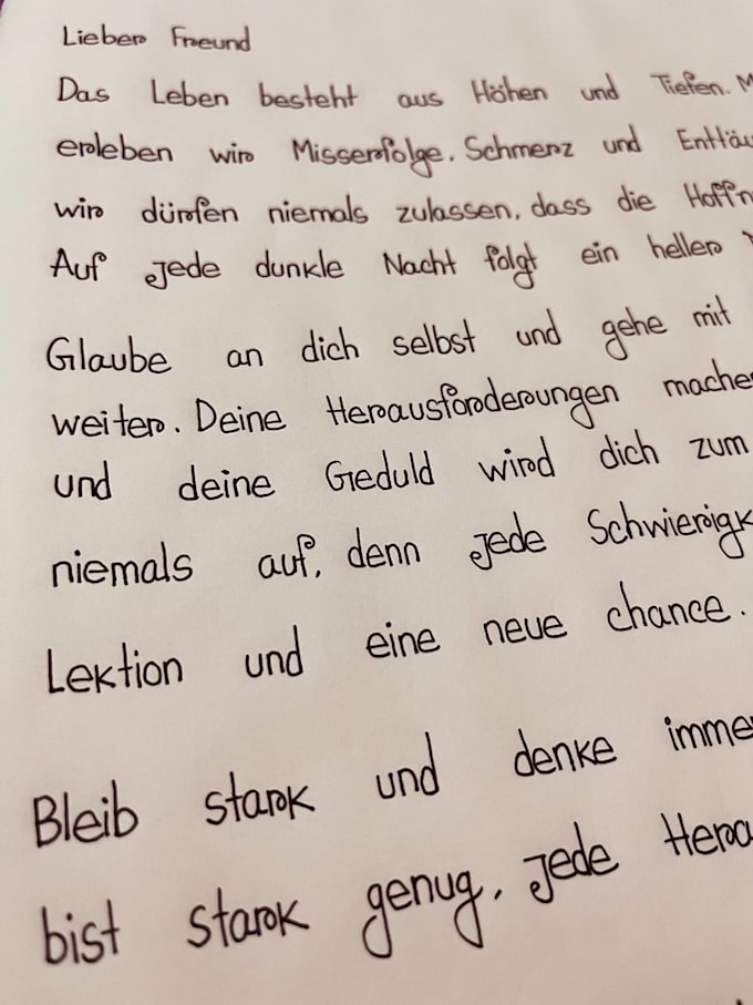 handwrite english german multilingual notes letters and any text