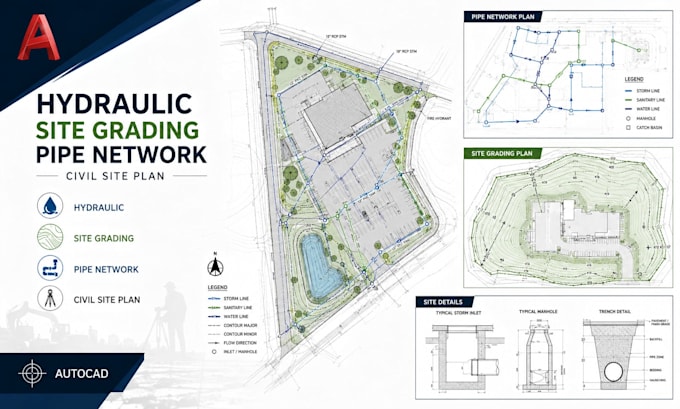 do hydraulic, site grading pipe network, civil site plan