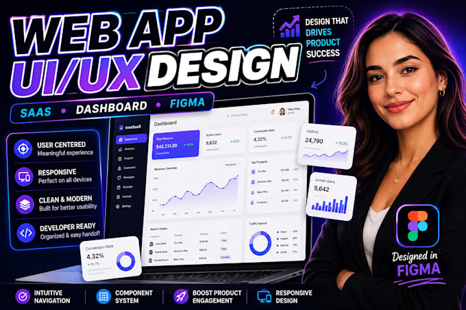 do web app UI UX design, saas dashboard design and figma UI design