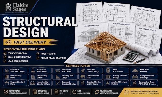 residential structural design foundation plans load calculations for permit