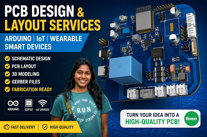 design pcb layouts, arduino electronic circuits for wearable, iot, smart devices