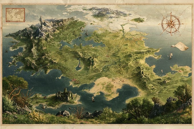 create a fantasy map illustration for map
