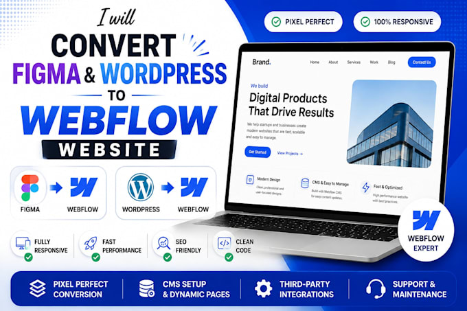 convert figma to webflow, wordpress to webflow website