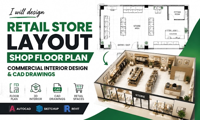 design retail store layout, shop floor plan, commercial interior design cad