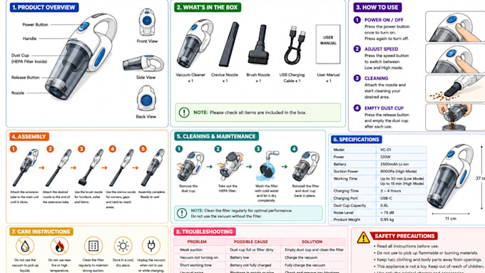 design illustrated instruction manuals with step by step diagrams