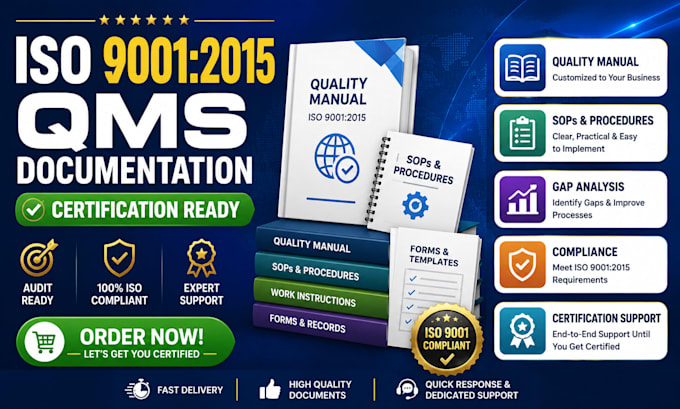 create iso 9001 qms documentation for certification, audit and compliance