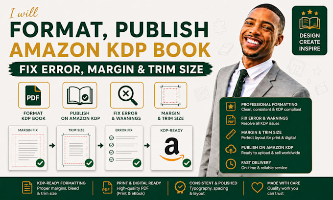 format publish amazon KDP french spanish german book fix error margin trim size