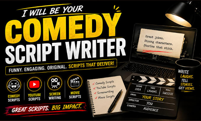 be your comedy script writer, youtube script writer, screenwriting, movie script