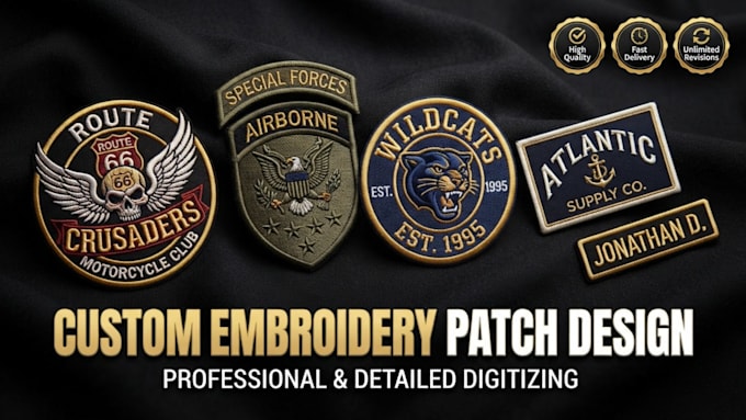 create custom embroidery patch design for jackets hats uniforms and brands