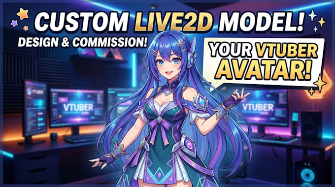design a custom live2d vtuber model, vtuber background and vtuber commission