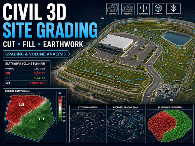 do civil 3d site grading  grading plans and cut fill earthwork