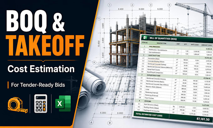 prepare boq quantity takeoff and cost estimation for construction