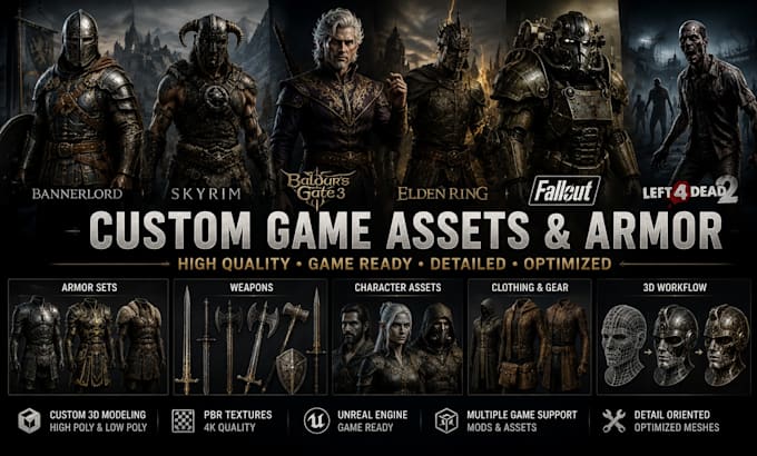 bannerlord, skyrim, bg3, l4d2, elden ring, fallout, witcher 3 model asset
