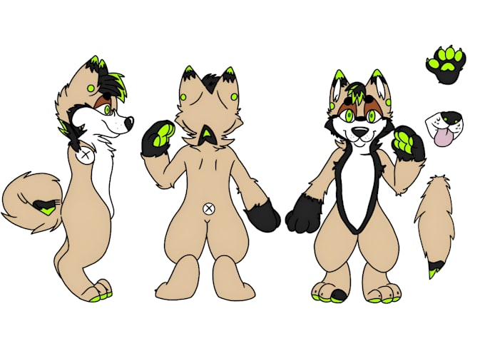 draw furry character art design, furry illustration pfp, fursona reference sheet