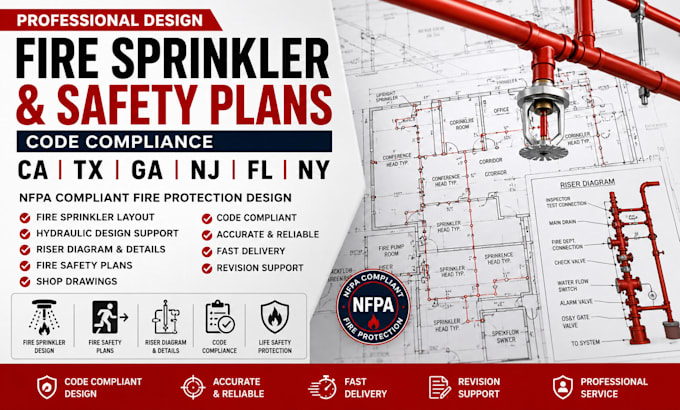 design fire sprinkler and safety plans ca tx ga nj fl ny code compliance