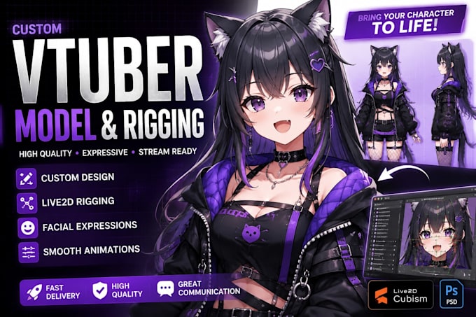 make a full custom vtuber model art and live2d rig