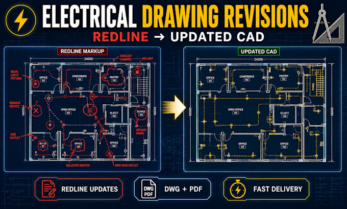 revise electrical drawings from redline markups in autocad