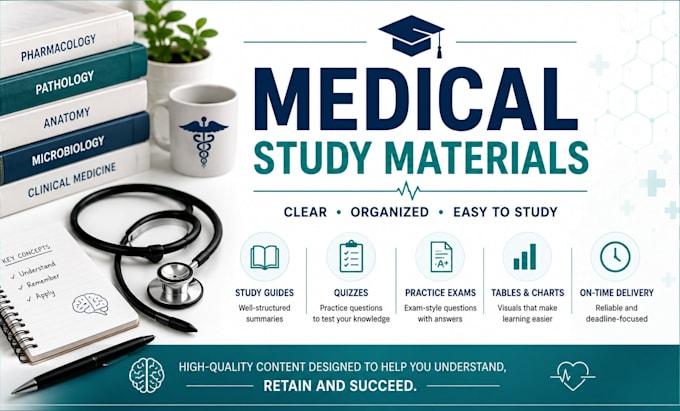 create medical study guides, quizzes, exams and educational materials