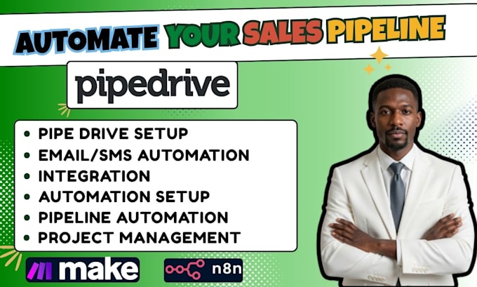 setup pipedrive crm, sales pipeline and workflow automation with n8n zapier make