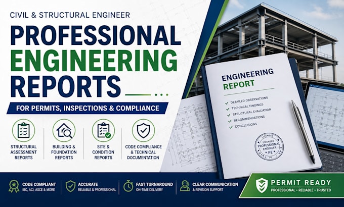 prepare professional engineering reports for permits inspections and compliance