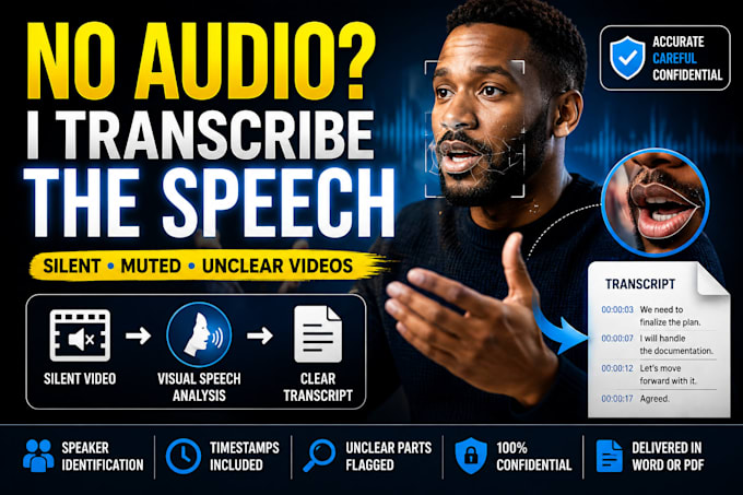 transcribe speech from silent, muted, or unclear videos