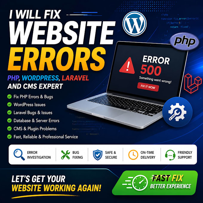 fix PHP, wordpress, laravel and cms website errors