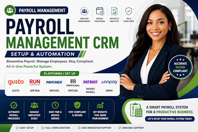 setup payroll management CRM gusto adprun paychex rippling patriot payroll onpay