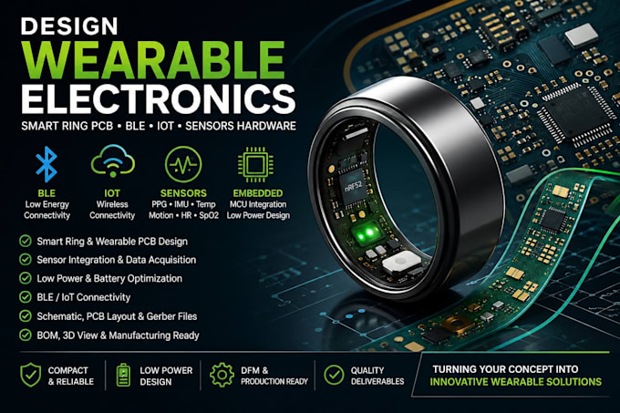 design wearable electronics, smart ring pcb, ble, iot and sensor hardware