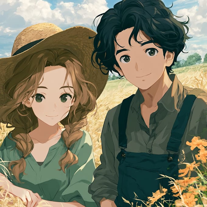 draw a anime couple character art anime