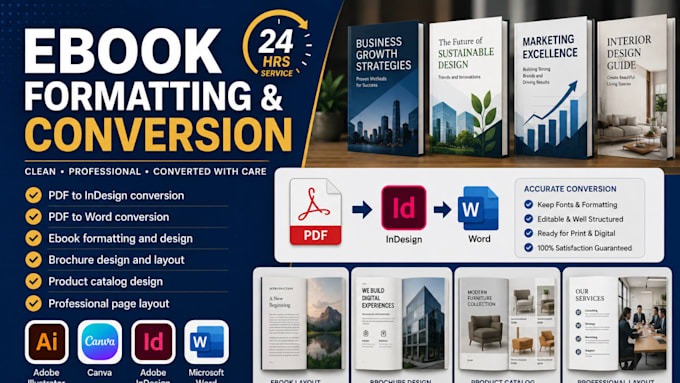 convert PDF to indesign, chriatain ebook formatting, design brochure catalog