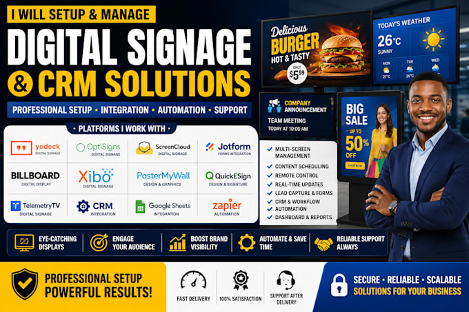 setup digital signage crm yodeck optisigns screencloud jotform billboard xibo