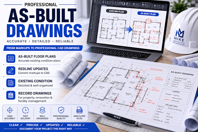 create accurate as built drawings from site markups, pdfs, or existing plans