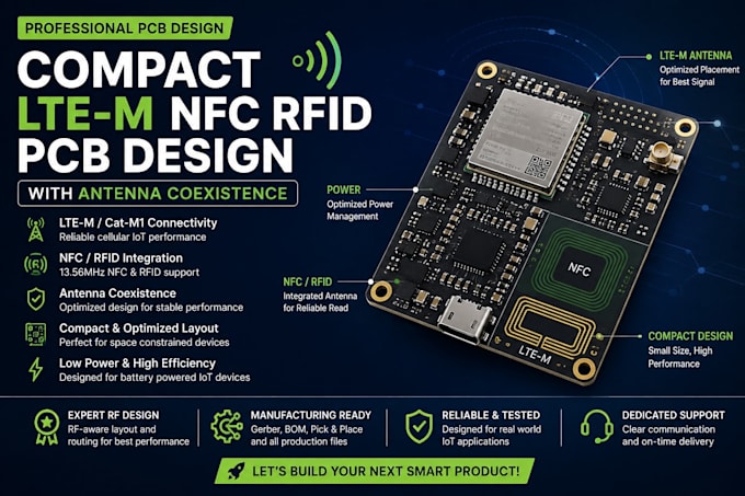 design compact lte m nfc rfid pcb with antenna coexistence and embedded firmware