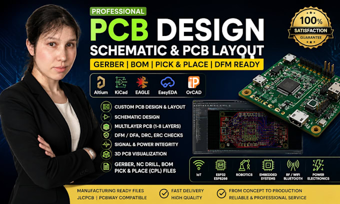 design custom pcb layout schematic gerber files and pcb design