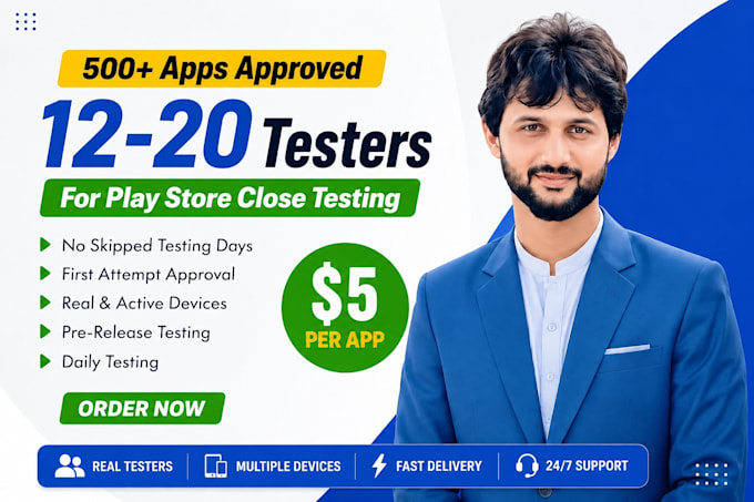 provide 12 testers 20 testers 12 app testers mobile app 12 testers google