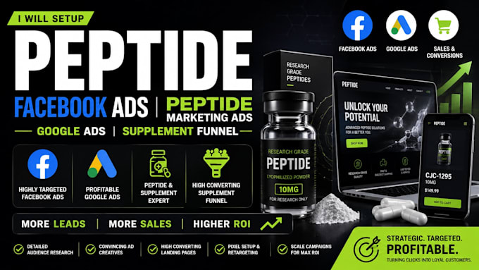 setup peptide facebook ads peptide marketing ads google ads supplement funnel