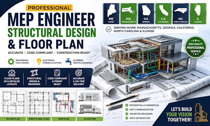 design mep engineer plan structural design floor plan in maryland, maine, texas
