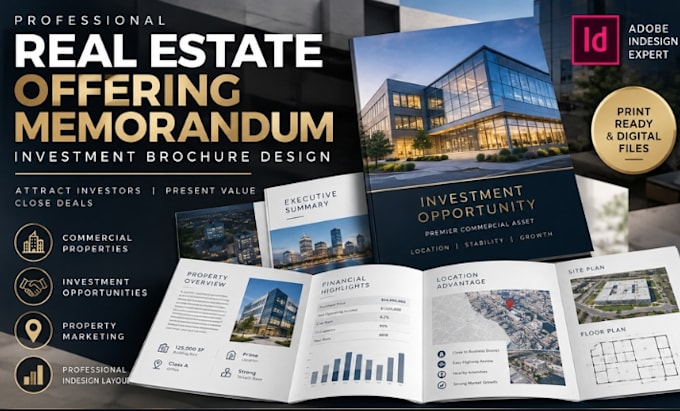 design commercial real estate investment offering memorandum, indesign booklet