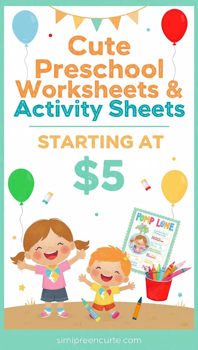 design 1 cute preschool worksheet pdf or 20 sheet bundle