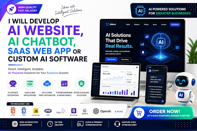 develop an ai website, ai chatbot, saas web app or custom ai website