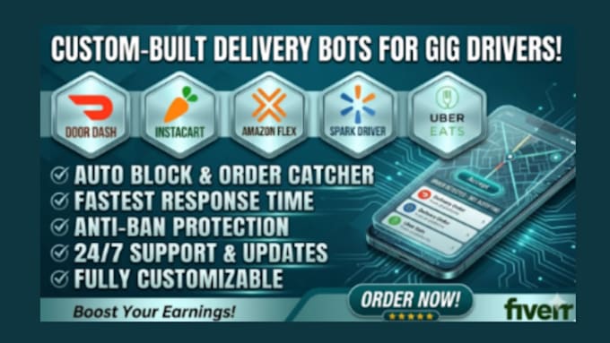 setup automated doordash bot, instacart bot, spark driver bot for orders grabber