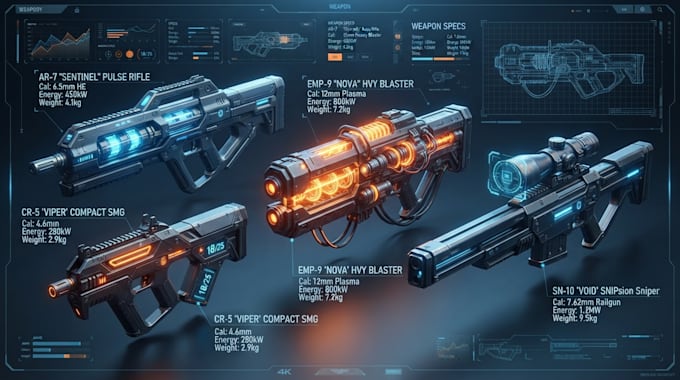 draw custom weapon gun art illustrations or concept