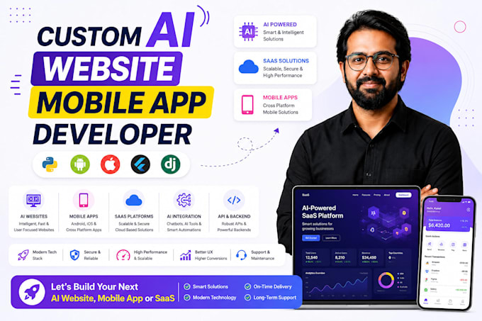 develop ai website, saas, mobile app development as full stack ai developer